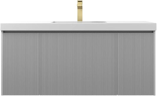 Blossom Wall Mounted 48 Inch Bathroom Vanity with Sink | All Wood Floating Bathroom Vanity Cabinet with Acrylic Sink, Soft-Close Drawer, Modern Minimalist Style Vanities for Bathroom (Light Grey)