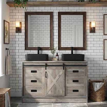 48" Barn Door Bathroom Vanity with 6 Drawers, Farmhouse Style Standing Pedestal Cabinet Without Sink