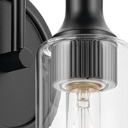 Kichler Kavi 5" 1-Light Wall Sconce with Clear Glass in Black, Damp Rated, for Bathroom, Powder Room, Kitchen, Hallway, Bedroom, Fireplace, (5" W x 13" H), 55209BK