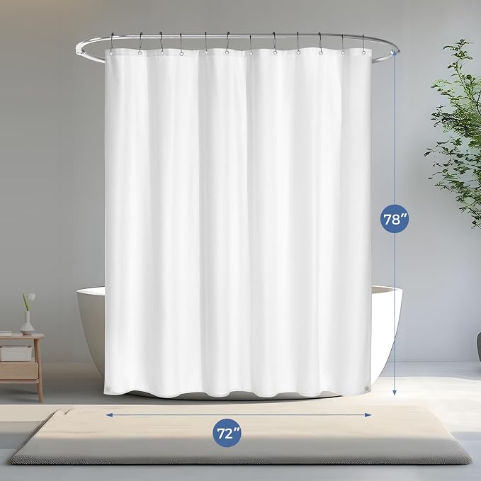 downluxe Waterproof Fabric Shower Curtain Liner, Soft Cloth Shower Liner with Magnets, Machine Washable & Hotel Quality Bathroom Curtain, 72" W x 78" L, Waffle White