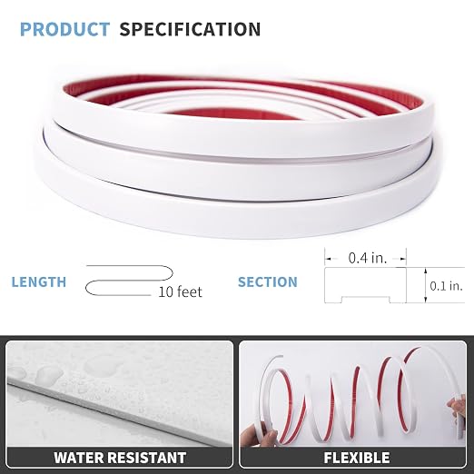Art3d 10 ft Peel and Stick Flexible Molding Trim for Wall Tile Edge, White | Durable, Waterproof, Oil-Proof, Superior Adhesive, Useful, Easy to Clean, Ideal for Mirror Edges, Accent Walls, Backsplashes