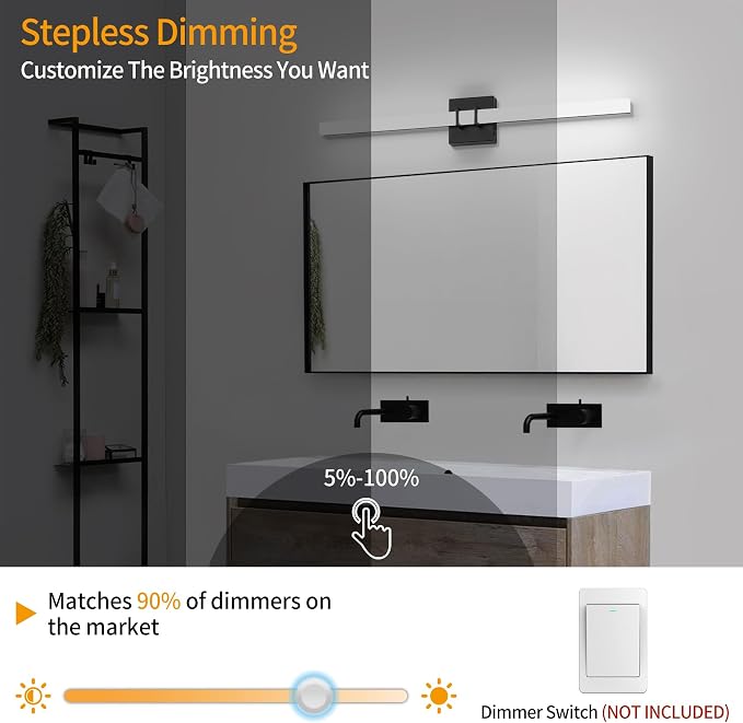 Modern Black Vanity Light Bar 32 Inch, 24W 5CCT Dimmable Bathroom Light Fixtures LED Wall Lighting Fixture