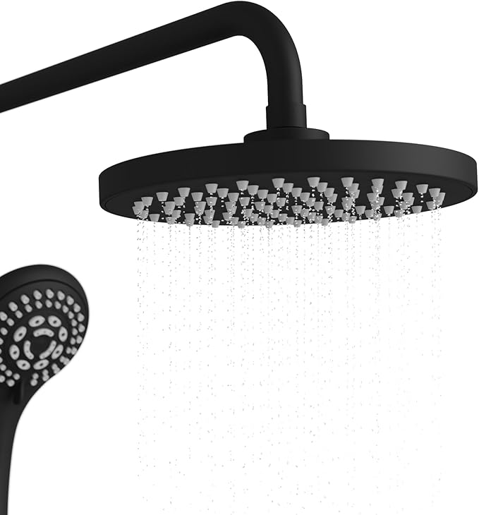 Lanikai Rain Shower Head with Handheld Spray Combo - 1028-MB-1.8GPM, Matte Black - 8" Rain Showerhead with Handheld Sprayer, 3 Spray Jets, 5-Function Rainfall Shower Head with Hose, 1.8 GPM