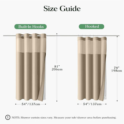 Beige Hook Free Waffle Shower Curtain & Snap-in Fabric Liner,54x81 | Less Time to install, 3 in 1 Fabric Shower Curtain and Liner Set with Magnets, Stall, Long, Shower Curtains for Bathroom