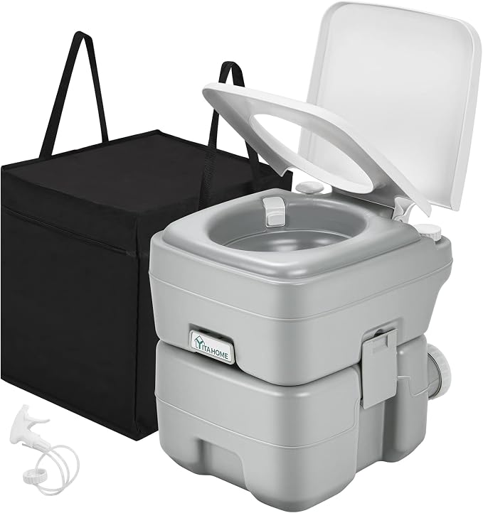 YITAHOME 5.3Gal Portable Toilet Camping Porta Potty with Carry Bag and Hand | Leak-Proof Indoor Outdoor Toilet with Level Indicator, Handle Pump, for RV Travel, Boat and Trips