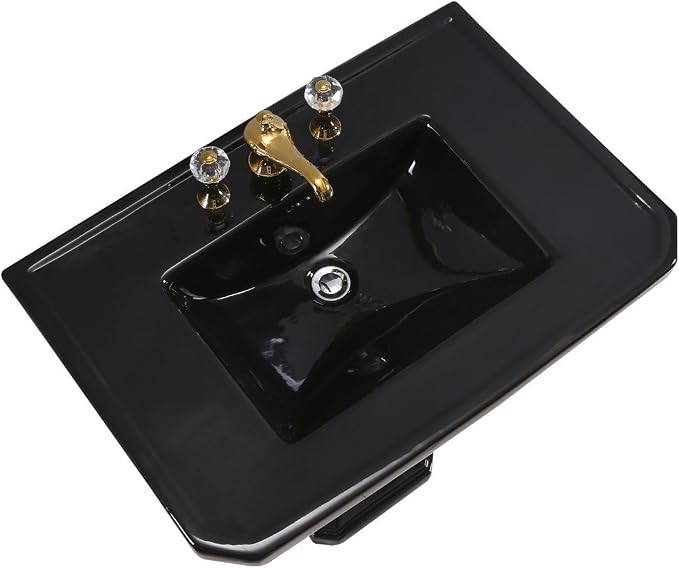 Renovators Supply Manufacturing Victorian 32" W x 34.5" H x 22" Proj. Large Bathroom Black Pedestal Sink, Vitreous China, with Overflow, Compatible with 8 in. Widespread Faucets