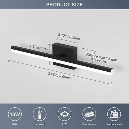 Bathroom Vanity Light Fixtures Over Mirror 24 inch Long Black Modern 18W LED Wall Sconce Lights for Mirror Bar Lighting Indoor 5500K ETL Certificated