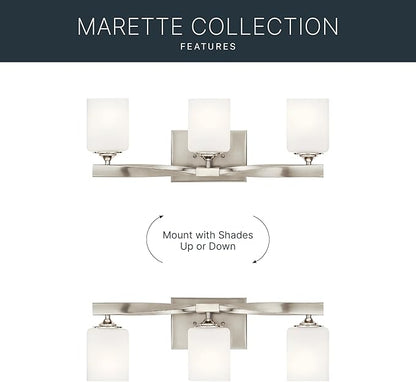 Kichler Marette 22.75" Vanity Light in Brushed Nickel, 3-Light Modern Bathroom Light with Satin Etched Cased Opal Glass, (22.75" W x 8" H), 55002NI