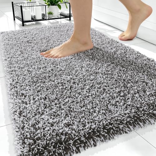 OLANLY Microfiber Bathroom Rugs 34x21, Quick Dry Mat, Dark Brown and White