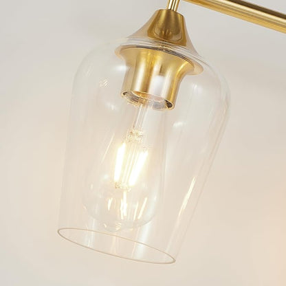 Bathroom Light Fixtures (3-Light, 19 Inch), Brushed Gold Vanity Lights for Bathroom with Clear Wine Glass Glass Shade, Modern Vanity Wall Lights for Mirror Bedroom Living Room Kitchen Hallway Porch
