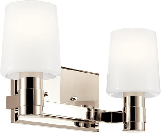 Kichler Adani 2-Light Vanity, Modern Light with Opal Glass in Polished Nickel, Bathroom or Powder Room (8.25" x 14.5"), 55175PN