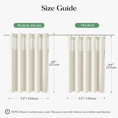 Cream Hook Free Waffle Shower Curtain & Snap-in Fabric Liner,72x87 | Less Time to install, 3 in 1 Fabric Shower Curtain and Liner Set with Magnets, Extra Long, Shower Curtains for Bathroom