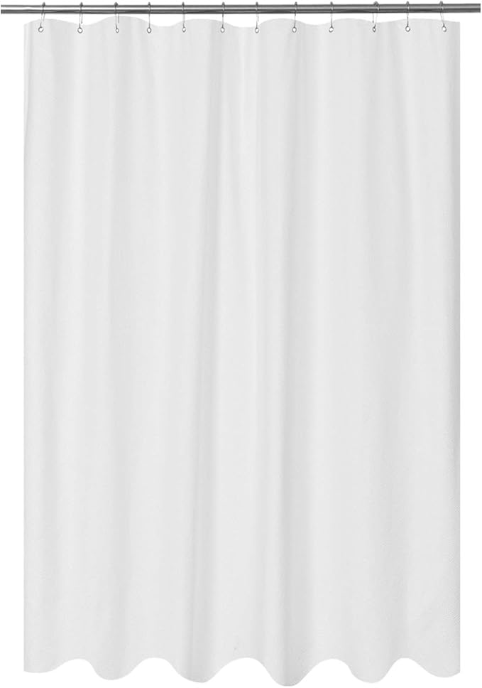 Embossed Microfiber Long Shower Curtain Liner 71 x 78, White | Machine Washable, Bottom Magnets, Water Repellent, 71x78 Inches Soft Fabric Shower Curtain for Bathroom