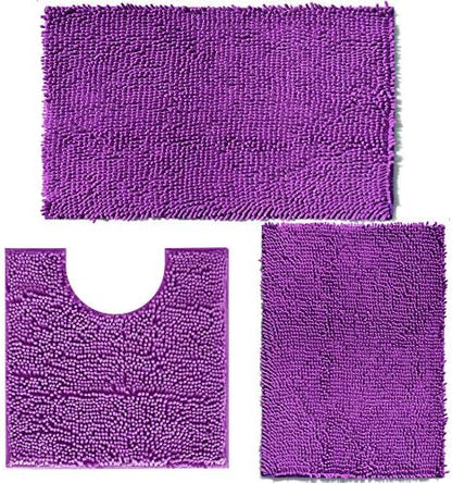 RUN HELIX Purple Bathroom Rugs Sets 3 Piece Non Slip Extra Absorbent Shaggy Chenille Bathroom Rugs and Mats Sets, Soft & Dry Bath Rug/Mat Set for Bathoom Mats