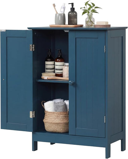 GIANTEX Storage Cabinet with Doors and Shelves - Freestanding Storage Organizer with Anti-Tipping Device, Entryway Storage Unit for Living Room, Home Decor, Bathroom Floor Cabinet, Prussian Blue
