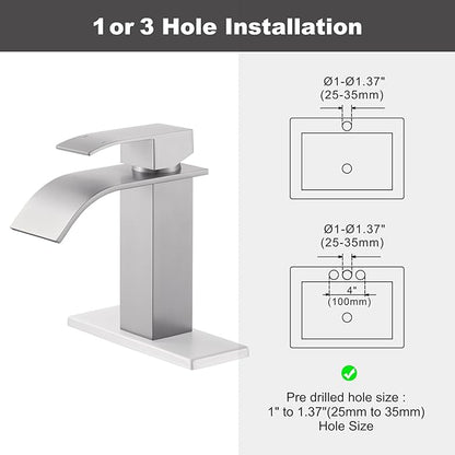 Waterfall Bathroom Faucet Brushed Nickel: ARCORA Single Hole Bathroom Sink Faucet Mixer Tap with Supply Lines and Pop Up Drain