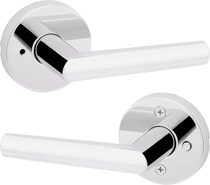 Kwikset Milan Interior Privacy Door Handle with Lock, Door Lever For Bathroom and Bedroom, Polished Chrome Reversible Keyless Push Button Lock Door Lever