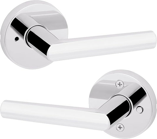 Kwikset Milan Interior Privacy Door Handle with Lock, Door Lever For Bathroom and Bedroom, Polished Chrome Reversible Keyless Push Button Lock Door Lever