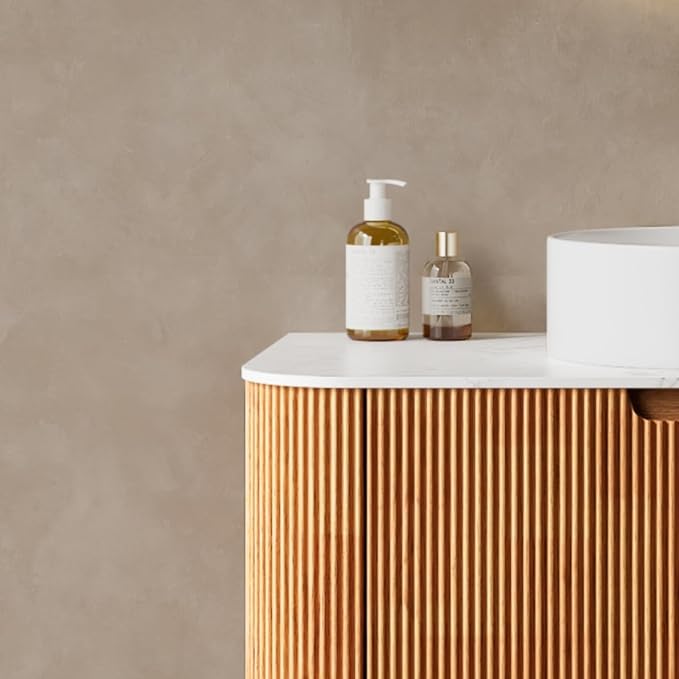 30'' Floating Vanity with Sink Combo, Modern Wall-Mounted Curved Edges Striped Bathroom Storage Cabinet with Soft-Close Drawer and White Artificial Marble Basin, Natural Walnut