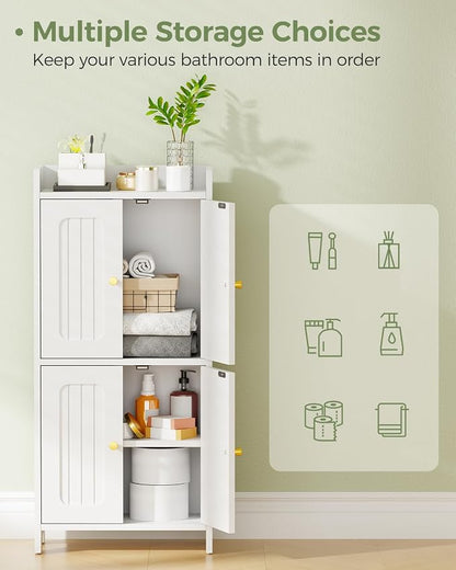 BEWISHOME Small Floor Cabinet,Toilet Paper Storage,Bathroom Storage Cabinet | with 4 Doors and Shelves, Bathroom Organizers and Storage for Small Spaces, White 7.9" D x 14.6" W x 31" H YYG11W