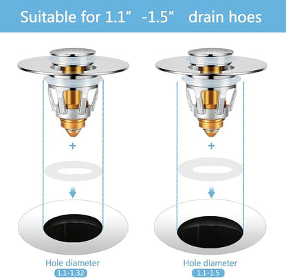 QYHNYJF Bathroom Sink Stopper with Hair Catcher – Universal Pop-Up Drain Strainer for 1.1–1.5 inch US Standard Sink Drain Holes, Includes 3 Sets of Silicone Gaskets