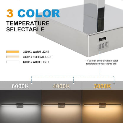 LED Bathroom Vanity Light, Modern Bathroom Light Fixture Over Mirror (3000K/4000K/6000K, Dimmable), Vanity Light Bar with Angle Adjustable, 40 Inch, Chrome