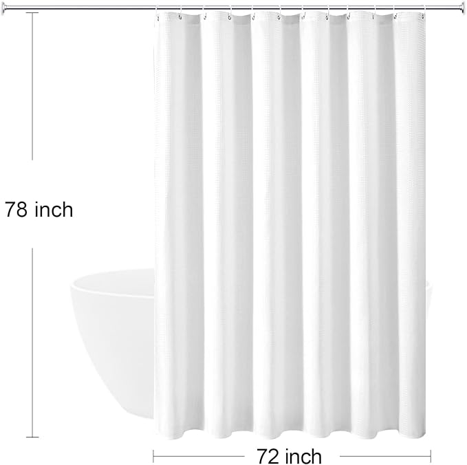 Long 230GSM White Shower Curtain, 72 x 78 | 230GSM Tall Fabric Shower Curtain for Bathroom, Water Repellent, Machine Washable
