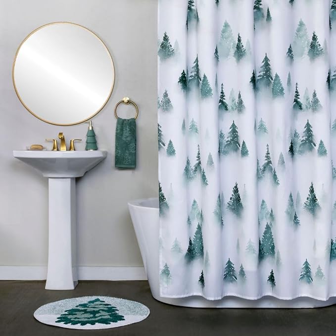 SKL Home Christmas Winter Pines Bath Rug, 25" x 25", Green | Ultra-plush & absorbent. Anti-slip Latex backing. Great for the bathroom, kitchen & lodge/cabin décor. Machine washable.