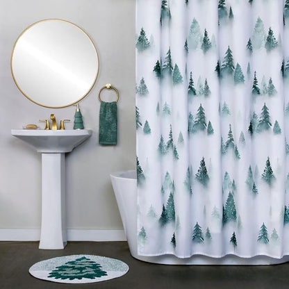 SKL Home Christmas Winter Pines Bath Rug, 25" x 25", Green | Ultra-plush & absorbent. Anti-slip Latex backing. Great for the bathroom, kitchen & lodge/cabin décor. Machine washable.