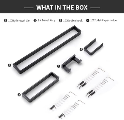 YACVCL 4-Piece Matte Black Bathroom Hardware Accessories Set, Bath Towel Bar Set SUS304 Stainless Steel, Round Towel Racks for Bathroom Wall Mounted