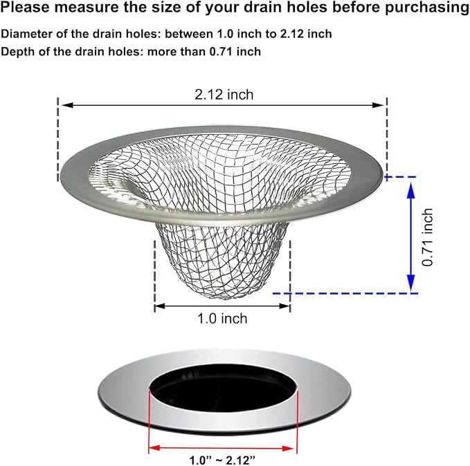 1.0" Small Drain Strainer, Sink Drain Hair Catcher, Bathroom Sink Drain Strainer, 2PCS Drain Mesh Baskets for Laundry, Mop Pool, Utility, Slop, RV Sink, Stainless Steel Drain Filter