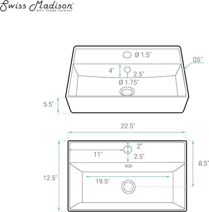 Claire 22" Rectangle Wall-Mount Bathroom Sink in Matte Black
