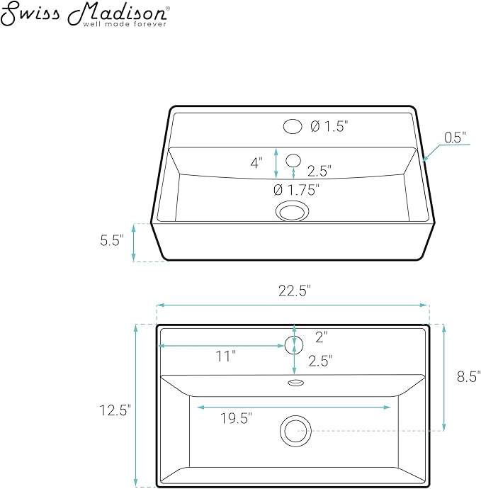 Claire 22” Rectangle Wall-Mount Bathroom Sink in White Marble