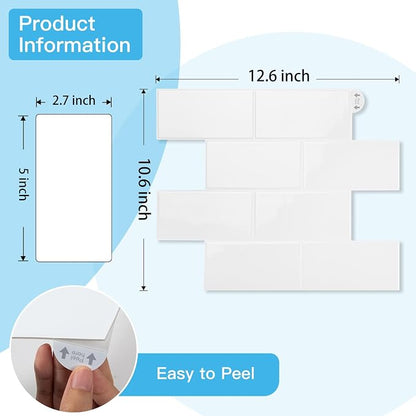 Art3d Faux Ceramic Subway Tile Peel and Stick Backsplash, 10-Pack, White | 12.6 x 10.6 in, Thickened Design, Heavy-Duty, Strong Adhesive, for Kitchen, Bedroom, Countertop Decor, Ideal for Home Upgrade