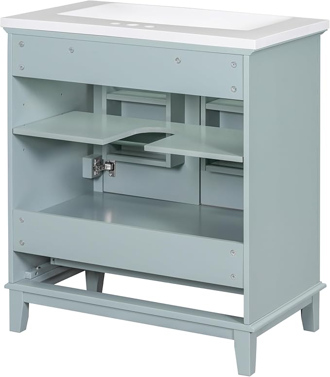 LUMISOL 30 Inch Bathroom Vanity with Sink Combo, Solid Wood Bathroom Cabinet with One Drawer and 2 Storage Doors, Multifunctional Organizers, Undermount Ceramic Sink, Green