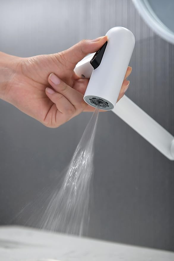 Rotatable Bathroom Faucet with Temperature Display in Fahrenheit (Batteries-Free), 3 Water Outlet Modes, White, BF2204-4