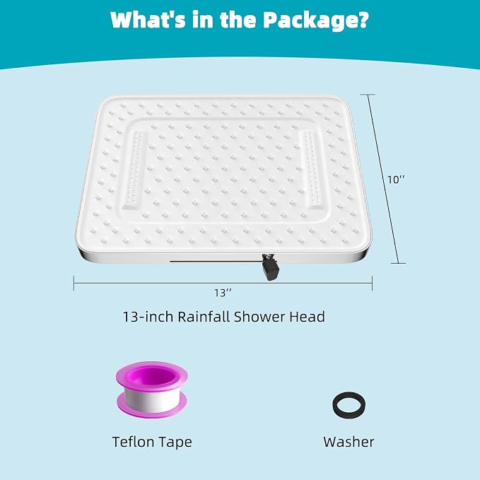 Hibbent 5 Spray Modes Shower Head, 13'' High Pressure Rain Shower Head, Large Rainfall Showerhead for Bathroom, High Flow Waterfall Fixed Showerheads with Adjustable Swivel Ball Joint, Silver