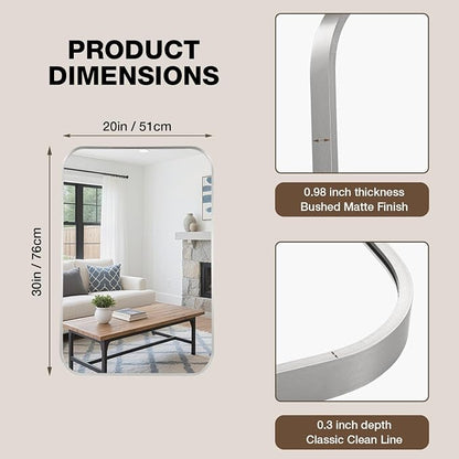 20"x30" Bathroom Mirror for Over Sink, Brushed Nickel Vanity Mirror | Aluminum Alloy Frame, Clear Reflection, Rust-Resistant, Vertical or Horizontal, Wall Mount, Bedroom and Entryway