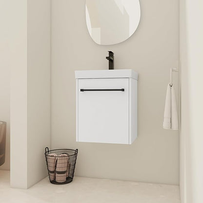 KEIKI 18'' Bathroom Vanity Cabinet with Sink, Wall Mounted Floating Bathroom Vanity with Soft-Close Cabinet Door, for Small Bathroom, Glossy White