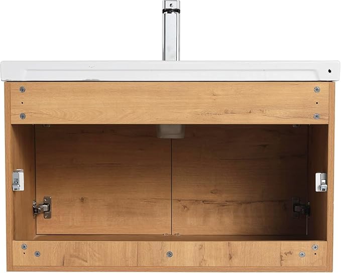 Blossom 32 Inch Bathroom Vanity with Sink, All Wood Wall Mounted Floating Bathroom Vanity with Ceramic Sink, Modern Soft-Close Doors & Storage, Bathroom Sink Cabinet, Classic Oak, 32'' Ceramic Sink