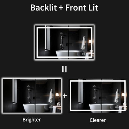 LED Bathroom Mirrors 36"x44" Bathroom Mirror with Lights for Wall, Backlit + Front Lit, 3 Colors, Anti-Fog, Dimmable Brightness for Vanity,Bathroom, Entryway, Living Room