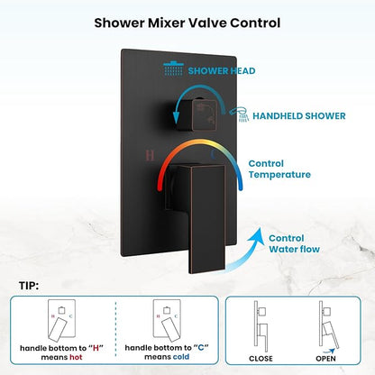gotonovo Rainfall Bathroom Shower System Rain Shower Head and Handle Set Wall Mounted Shower Complete Combo Solid Brass Pressure Balancing Shower Mixer Valve 8 Inch Oil Rubbed Bronze