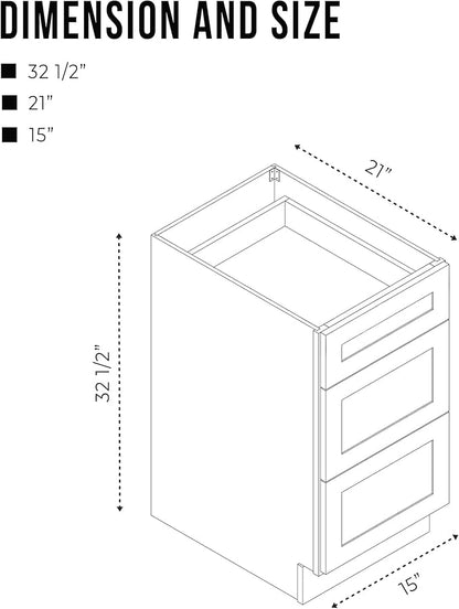 Vanity Art 15 Inch Bathroom Vanity Small Base Cabinet with 3 Soft Closing Shaker Drawers, Strudy Floor Mount Cabinets for Storage Shaving, Washroom Accessories, VA4015-3B