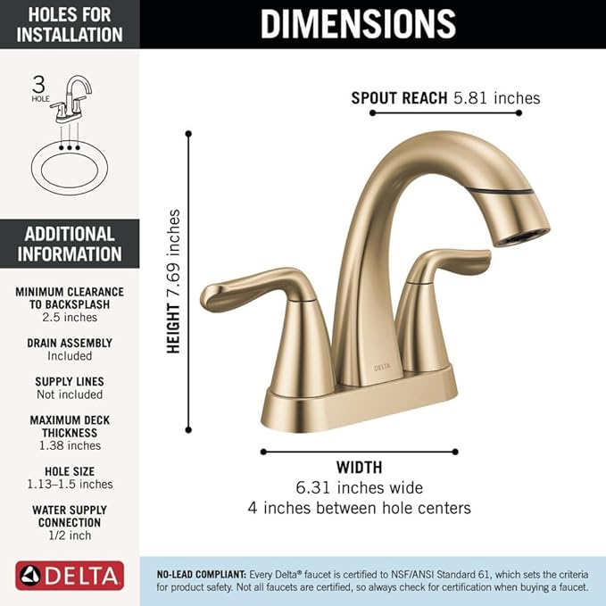 Delta Arvo Pull-Down Centerset Bathroom Faucet, Gold Bathroom Sink Faucet, Bathroom Faucet with Pull Out Sprayer, 3-Hole Bathroom Faucet, Champagne Bronze 25840LF-CZPD