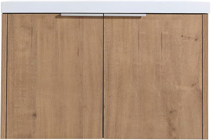 Goujxcy 30" Wall Mounted Vanity With Sink, Modern Floating Cabinet With White Resin Wash Basin & Storage, Soft-Close Door Plywood Hanging Bathroom Cabinet (Imitative Oak)