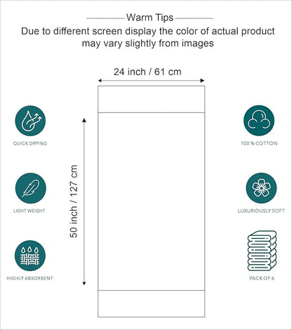 Pleasant Home Bath Towels Set of 6 (24” x 50”) 100% Cotton, 515 GSM | Lightweight, Soft & Highly Absorbent Luxury Towels for Bathroom | for Gym, Pool & Spa | 6 Pack - Multicoloured