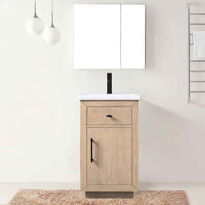 Vanity Art 20 inch Small Bathroom Vanity with Sink, Vanity Cabinet with Doors and Removable Shelf, Modern Wood Cabinet with Marble Top, Solid Wood Frame, Ceramic Sink,VA70-20-LW-E