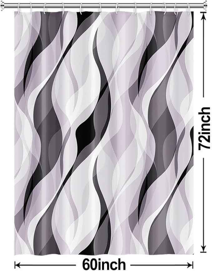 Lavender Shower Curtain, Modern Purple and Grey Striped Shower Curtain Set for Bathroom Waterproof Polyester Shower Curtain with Hooks, 60x72 Inch