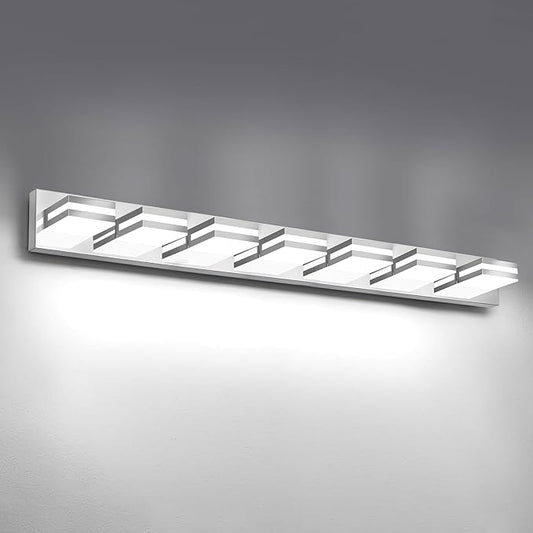 IZORRO LED Modern Bathroom Lights Fixtures(7-Light,Dimmable),Chrome Acrylic Wall Lighting,Vanity Lights for Bathroom Over Mirror - 6000k 40In （No Assembly Required）