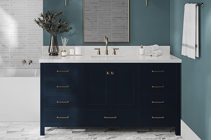 ARIEL Cambridge 66-inch Bathroom Vanity Base Cabinet,Solid Wood, 2 Soft Closing Doors, 9 Dovetail Drawers, Midnight Blue